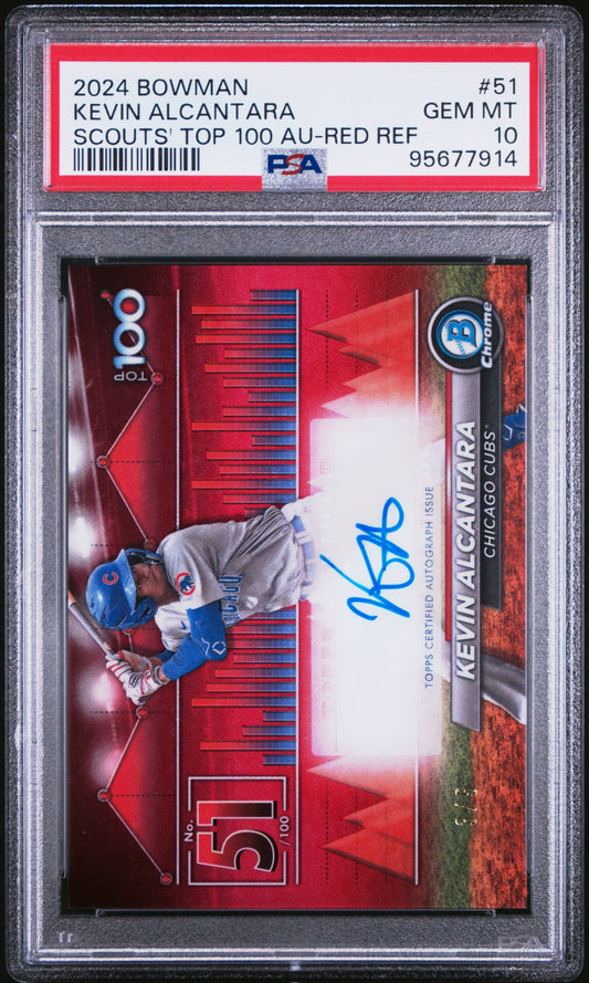 2024 Bowman Bowman Scouts' Top 100 Autographs Kevin Alcantara - Red Ref #51 PSA 10