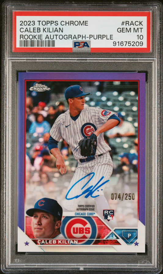 2023 Topps Chrome Rookie Autograph Caleb Kilian Purple Refractor #RACK PSA 10