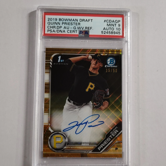 2019 Bowman Draft Chrome Draft Picks Autograph Quinn Priester - G.wv.ref. #CDAQP PSA 9