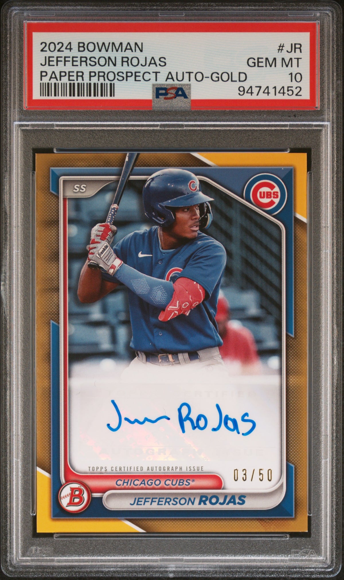 2024 Bowman Paper Prospect Autographs Jefferson Rojas - Gold #JR PSA 10