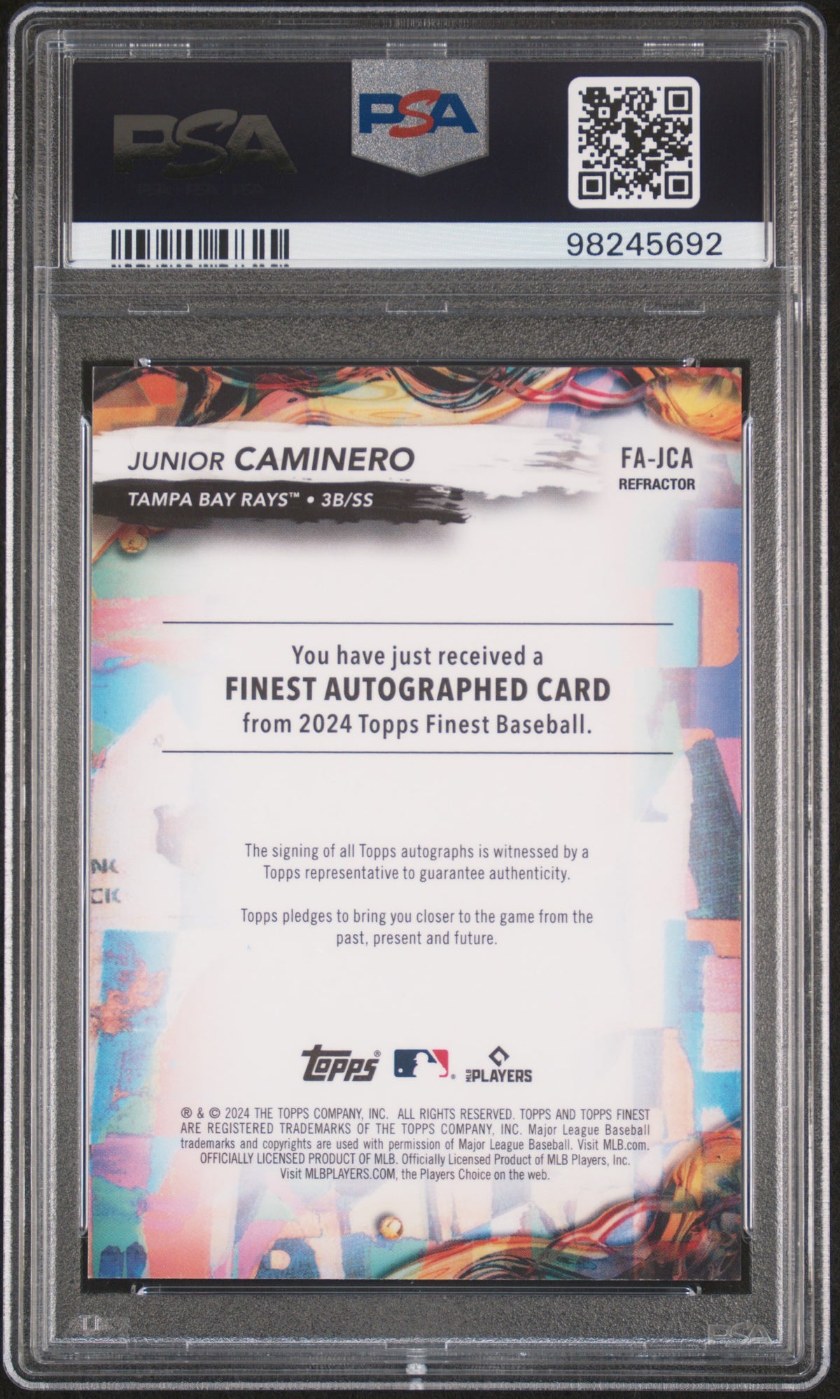 2024 Topps Finest Finest Autographs Junior Caminero - Refractor #FAJCA PSA 10/Auto Auth