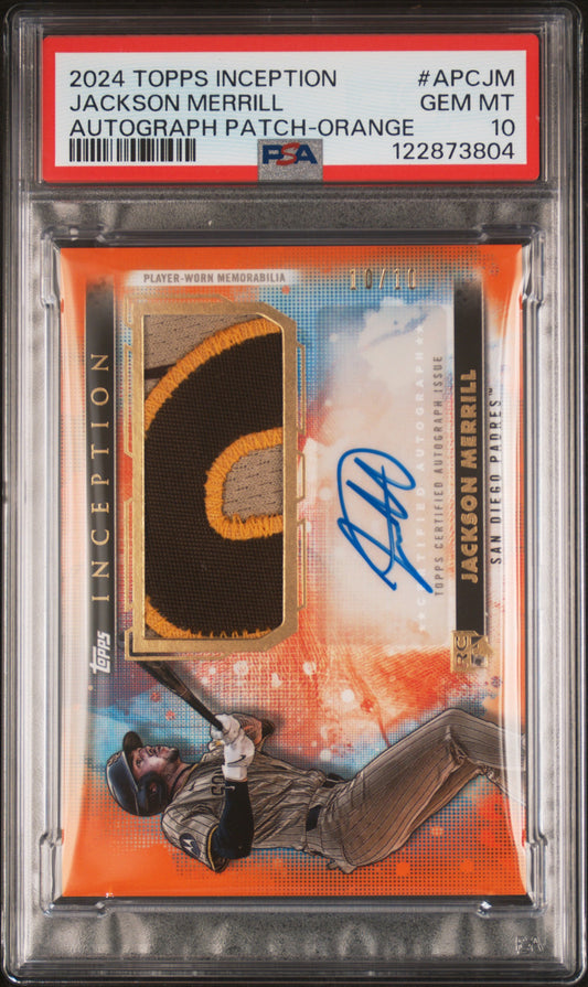 2024 Topps Inception Autograph Patch Jackson Merrill Orange #APCJM PSA 10