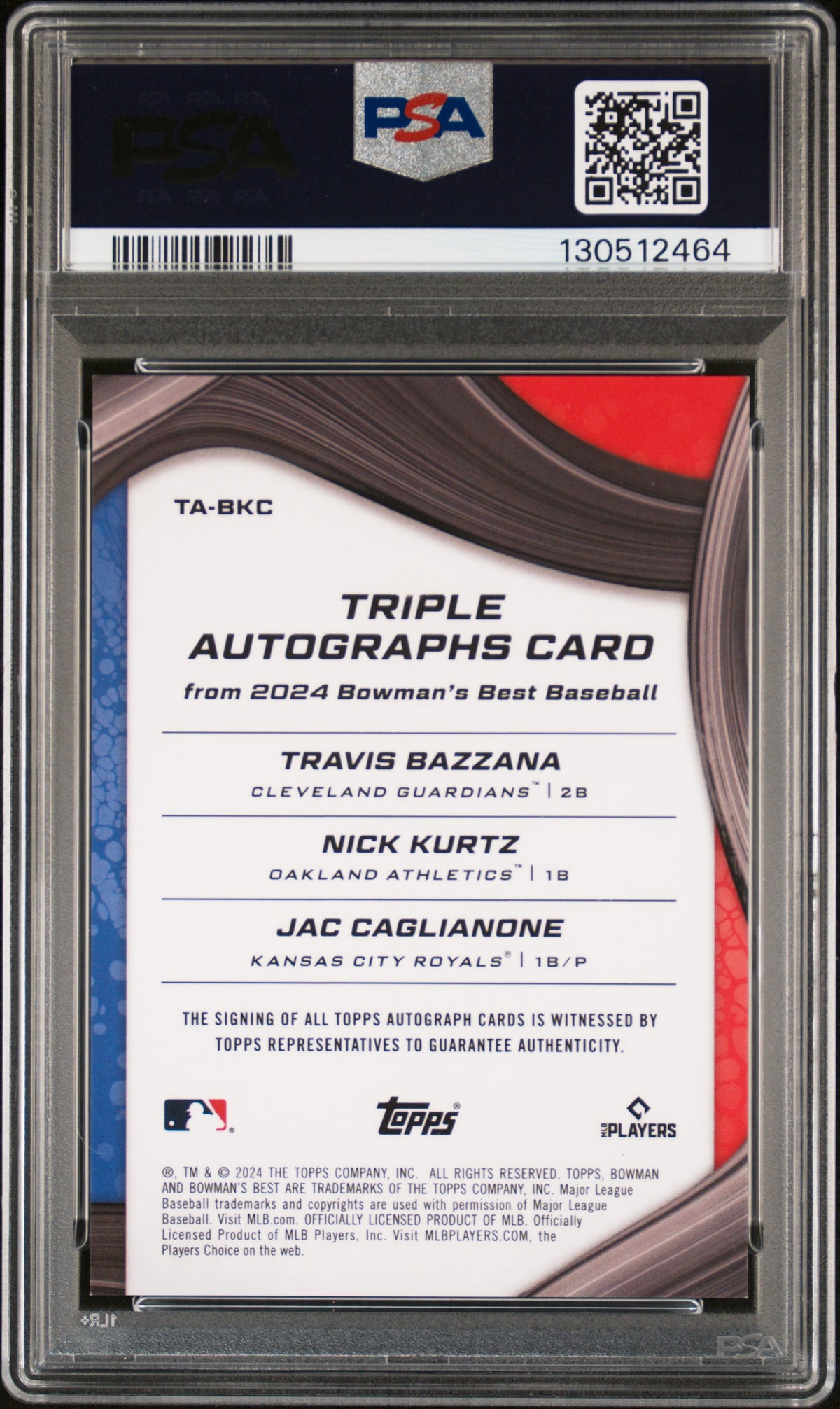 2024 Bowman's Best Triple Autographs Bazzana/Kurtz/Cglnone #TABKC PSA 9