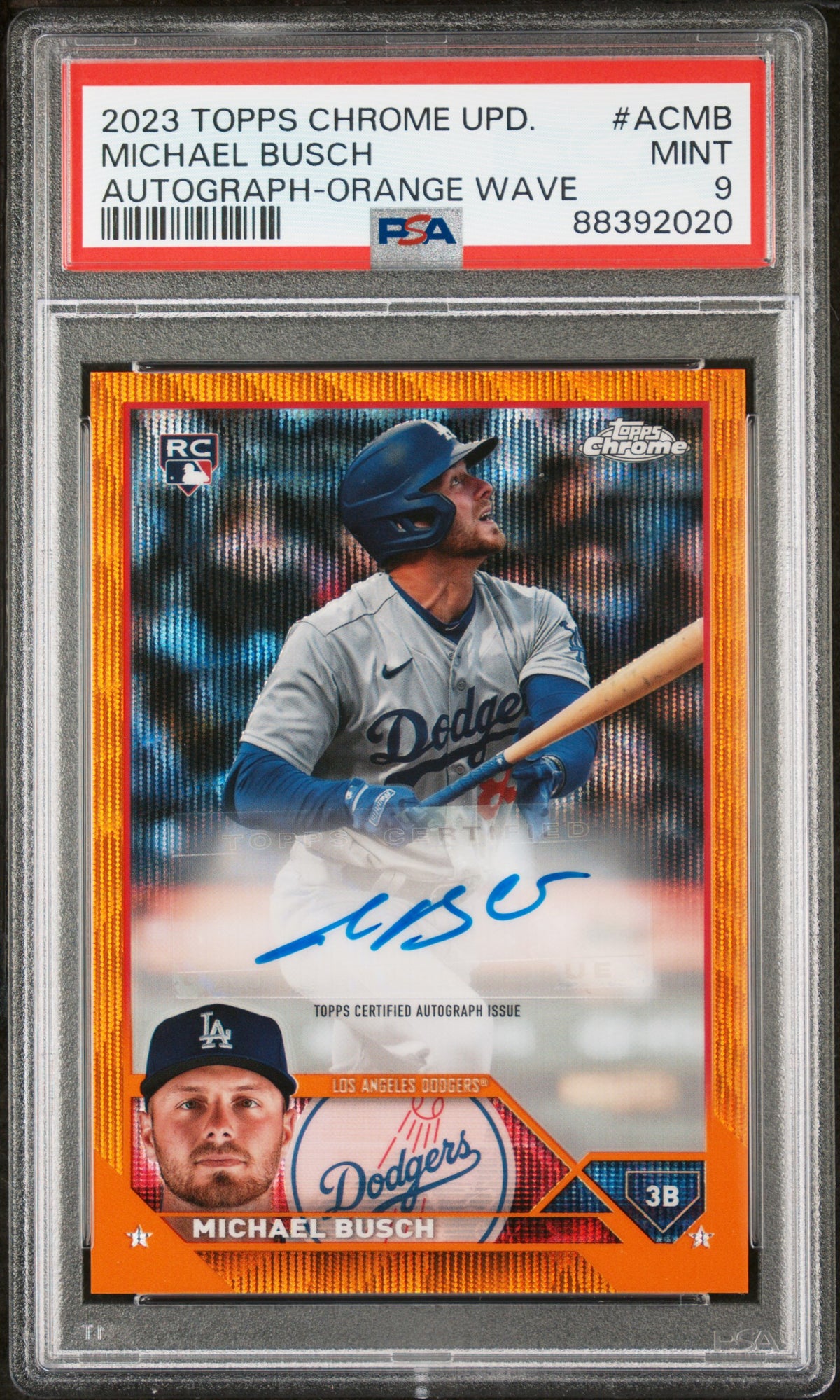 2023 Topps Chrome Update Autograph Michael Busch Orange Wave Ref #ACMB PSA 9