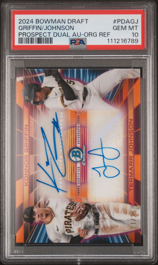 2024 Bowman Draft Prospect Dual Autographs Konnor Griffin / Termarr Johnson Orange Refractor #PDAGJ PSA 10