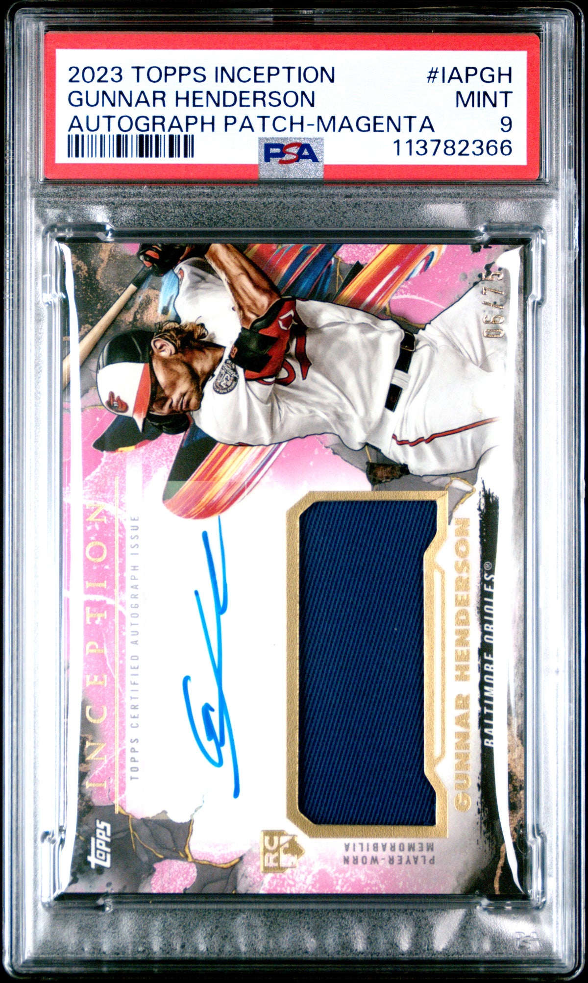 2023 Topps Inception Inception Autograph Patch Gunnar Henderson - Magenta #IAPGH PSA 9