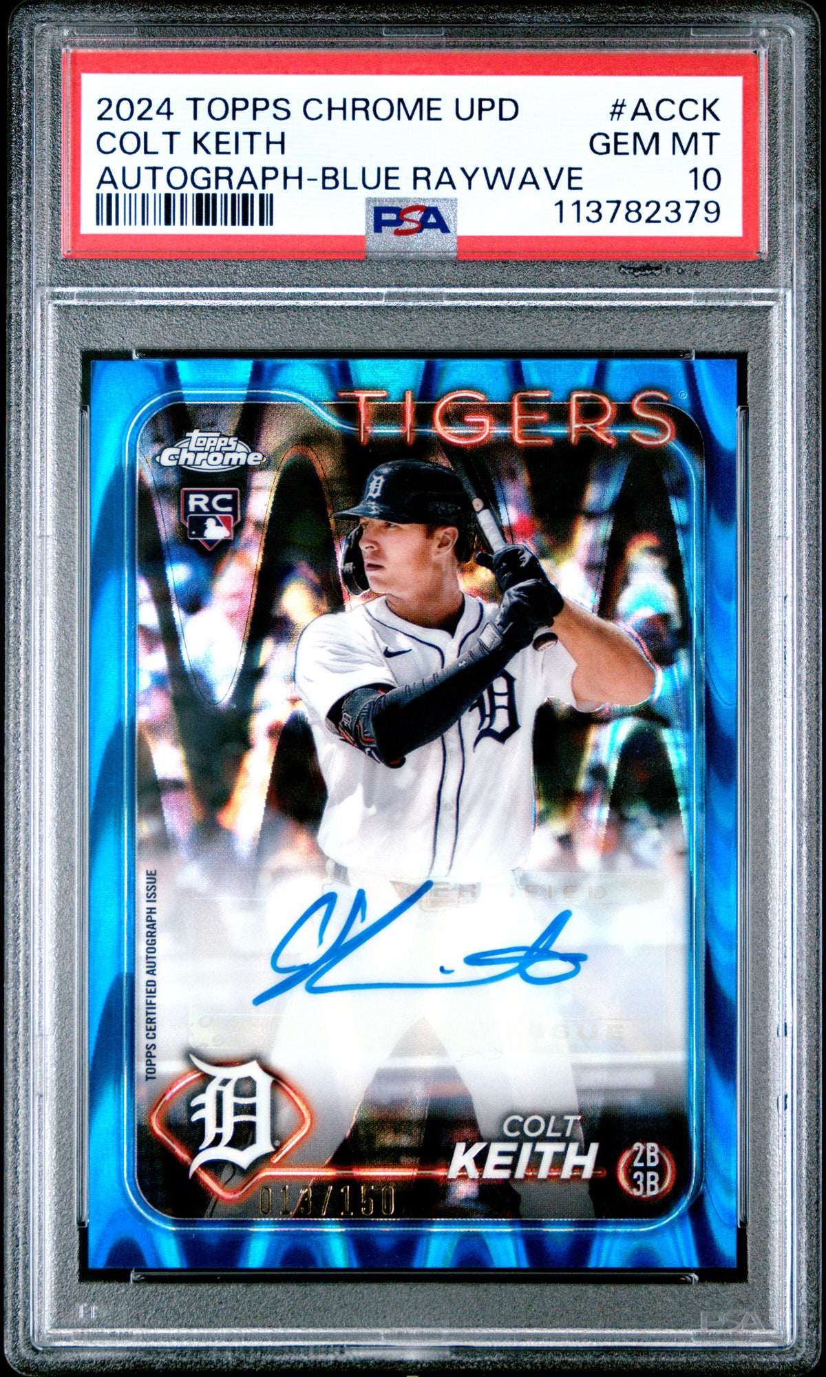 2024 Topps Chrome Update Chrome Baseball Update Series Autographs Colt Keith - Blue Raywave #ACCK PSA 10
