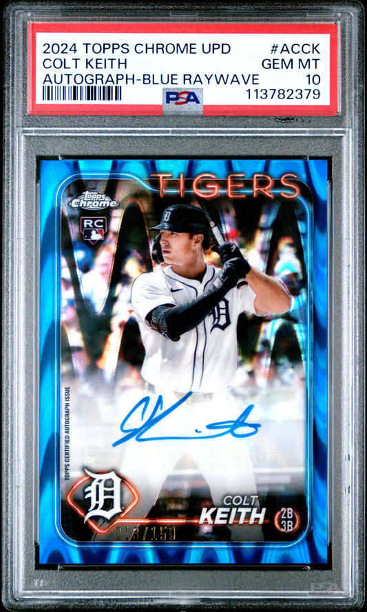 2024 Topps Chrome Update Chrome Baseball Update Series Autographs Colt Keith - Blue Raywave #ACCK PSA 10