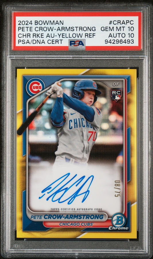 2024 Bowman Chrome Rookie Autographs Pete Crow-Armstrong Yellow Ref #CRAPC PSA 10/Auto 10