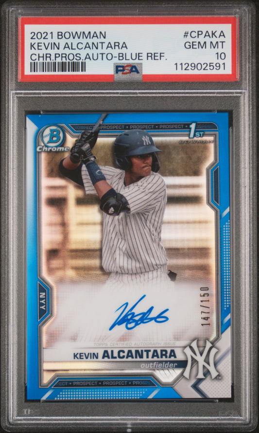 2021 Bowman Chrome Prospect Autographs Kevin Alcantara Blue Refractor #CPAKA PSA 10