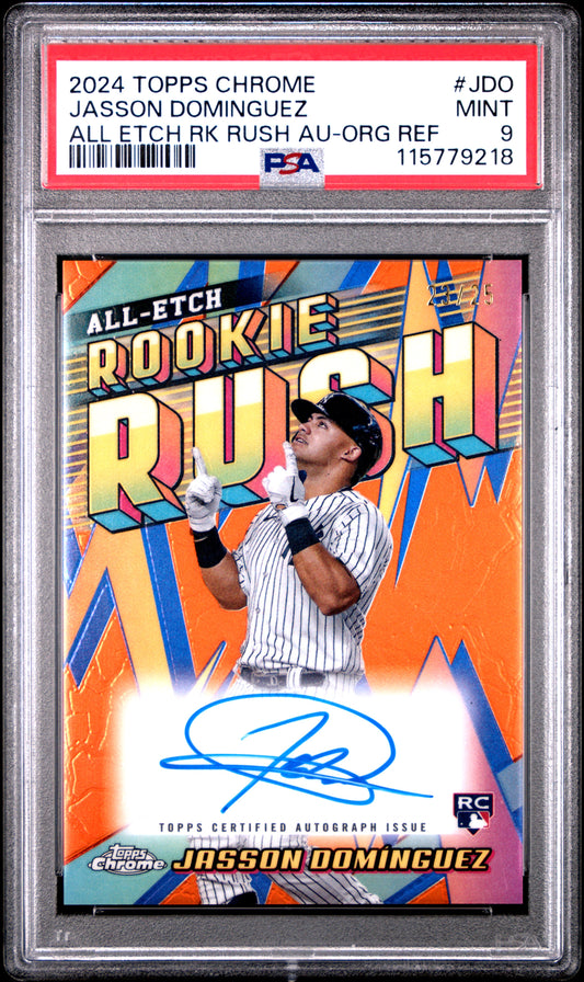 2024 Topps Chrome Update All Etch Rookie Rush Autographs Jasson Dominguez - Org Ref #JDO PSA 9