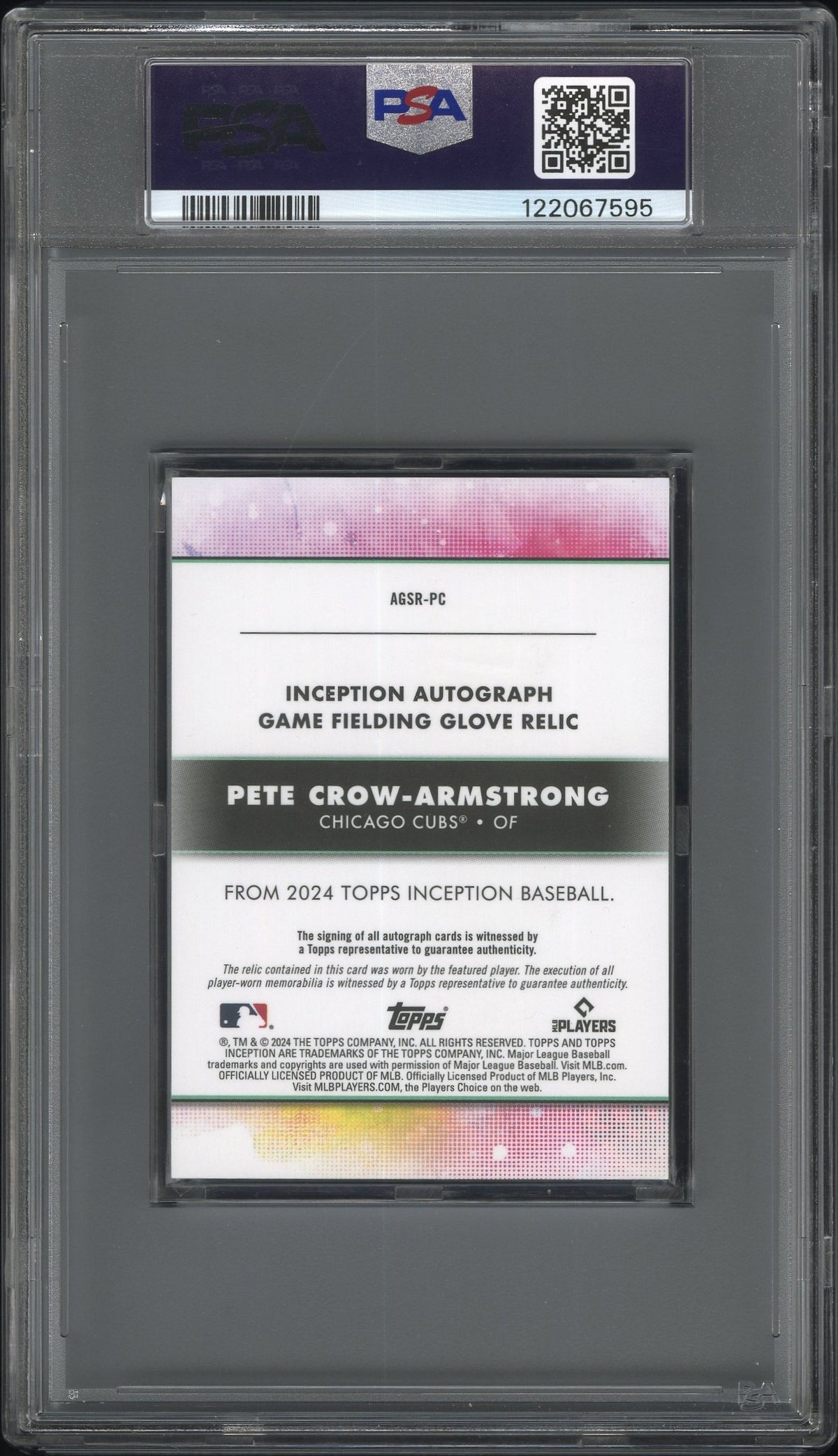 2024 Topps Inception Autograph Relics Pete Crow-Armstrong Fielding Glove #AGSRPC PSA 10