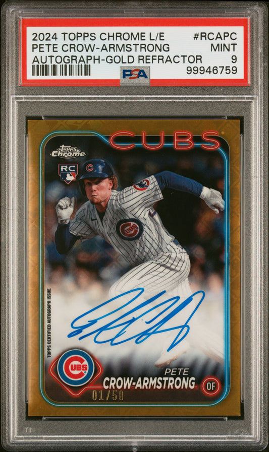 2024 Topps Chrome Logofractor Edition Mlb Refractor Chrome Autographs Pete Crow-Armstrong Gold Refractor #RCAPC PSA 9
