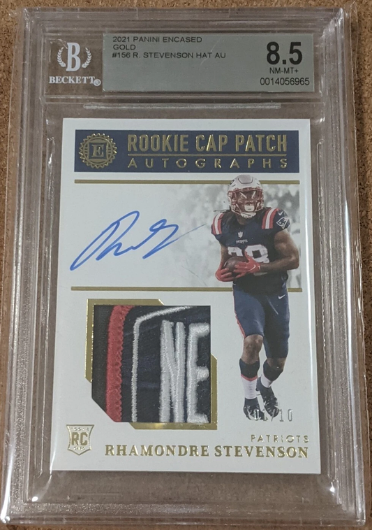 2021 Panini Encased Gold Rhamondre Stevenson HAT AU #156 BGS 8.5